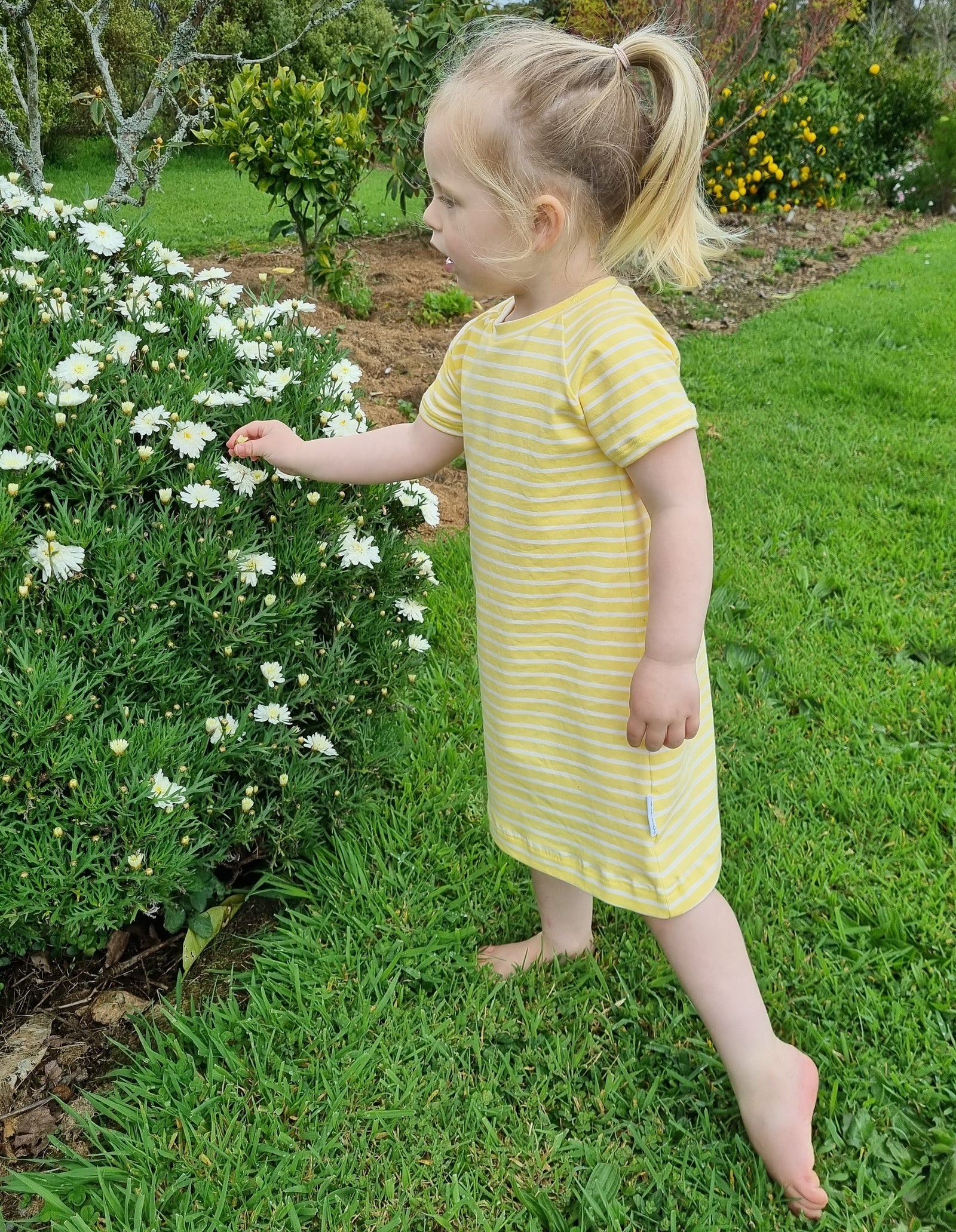 Millie T-Shirt Dress | Yellow & White Stripe Kode Kids