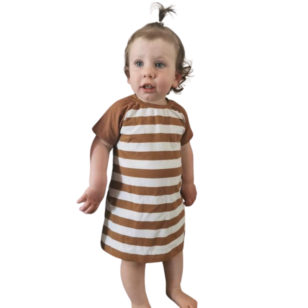 Millie T-Shirt Dress | Mustard & White Stripe Kode Kids