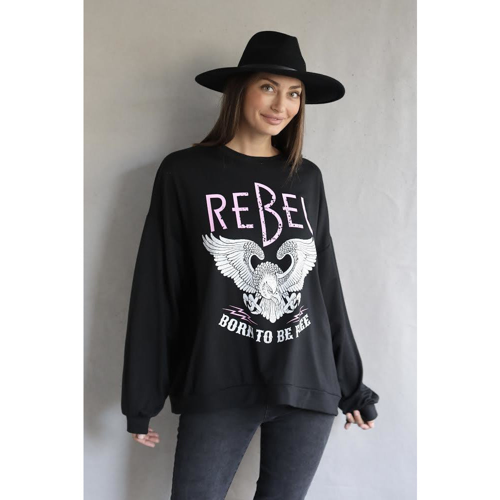 Freedom Crew Neck Sweater - Black | Love Lily The Label Love Lily The Label
