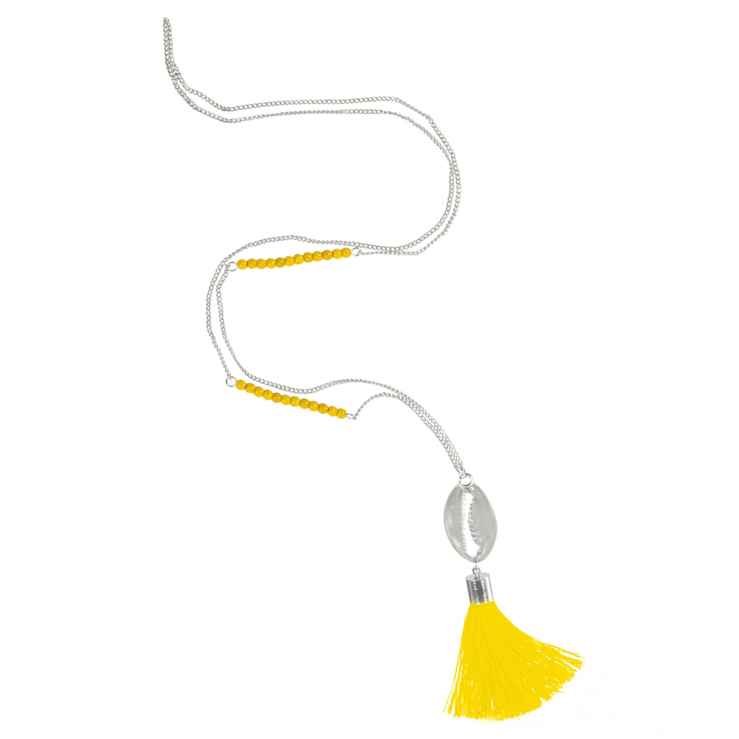 Metal Cowry & Tassel Pendant Chain Necklace | Yellow Not specified