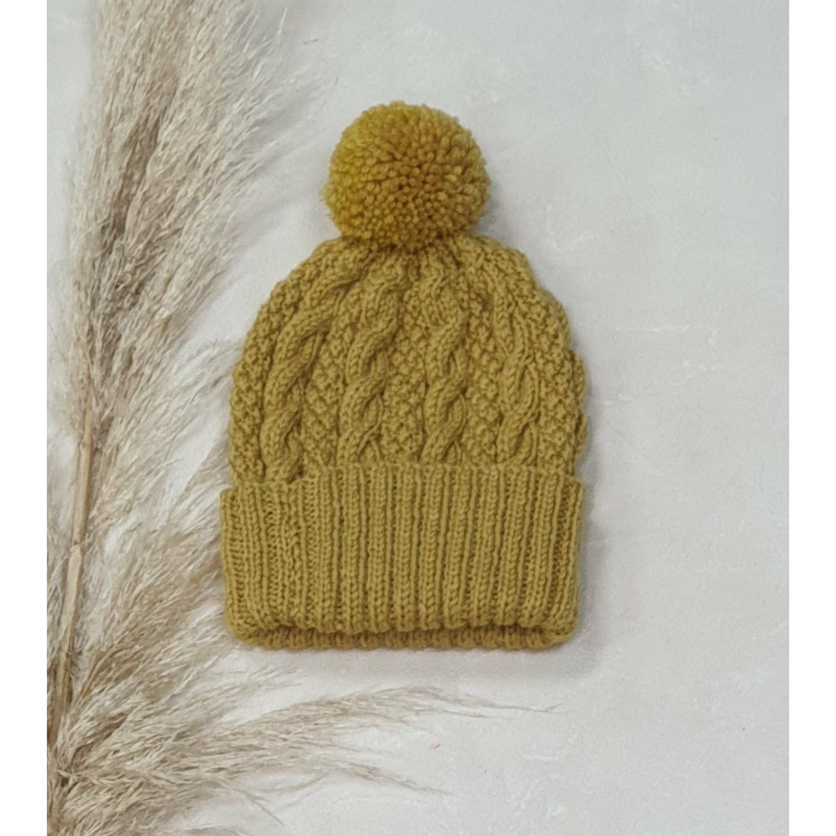 Baby Cable Knit Beanie - Mustard Kode Kids