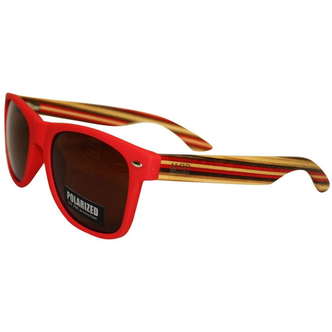 Wooden Sunnies - Matte Red w Striped Arms | Moana Rd Moana Road