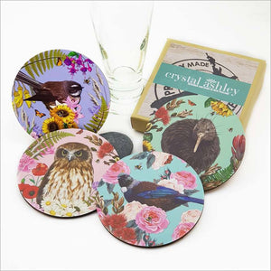 Coasters: Printed Floral NZ Birds Crystal Ashley