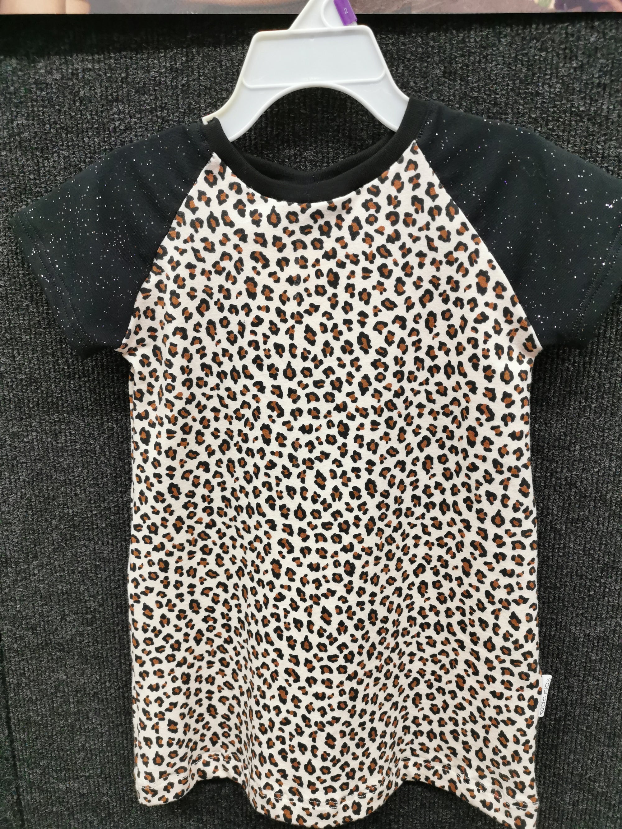 Millie T-Shirt Dress | Leopard / Black Glitter Kode Kids