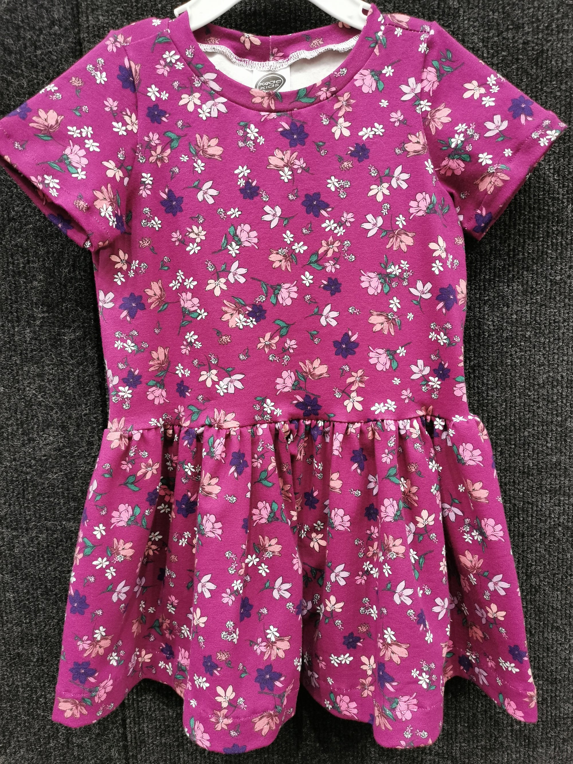 Jaunty Dress | Dark Pink | Floral Kode Kids
