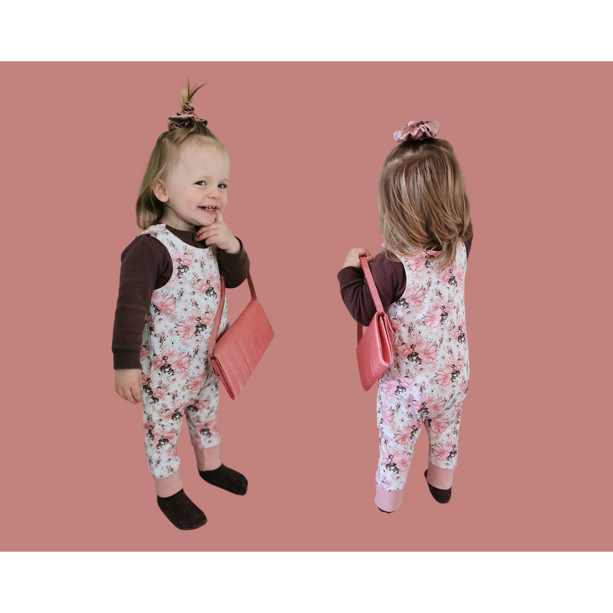 Reversible Overalls - Pink Floral / Pink Stripe Kode Kids