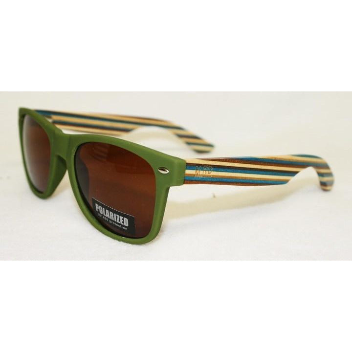 Wooden Sunnies - Matte Green w/ Striped Arms | Moana Rd Moana Road