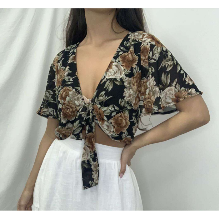 Eve Tie Top - Black Floral Not specified