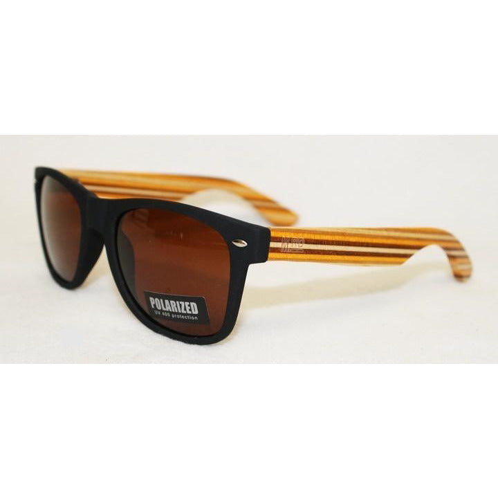 Wooden Sunnies - Black w/ Striped Arms | Moana Rd Moana Road
