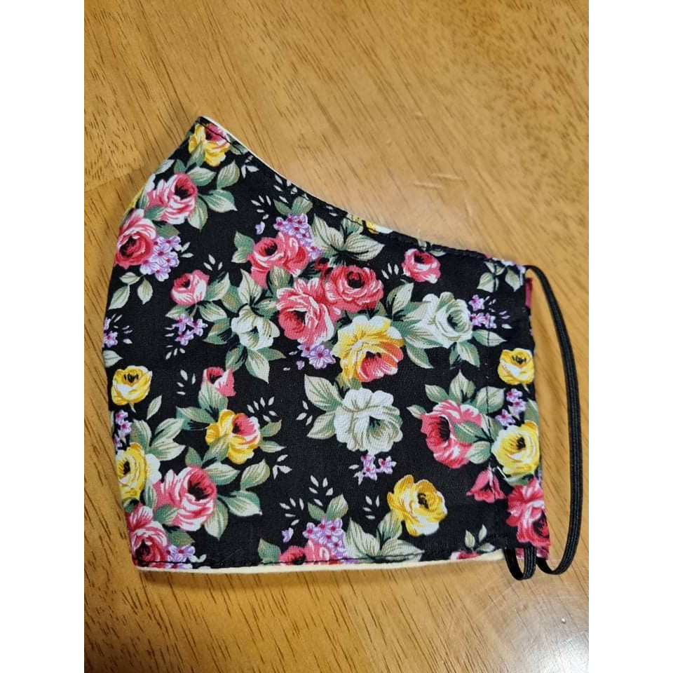 Face Masks - Cotton | Black w/ Roses Kode Kids